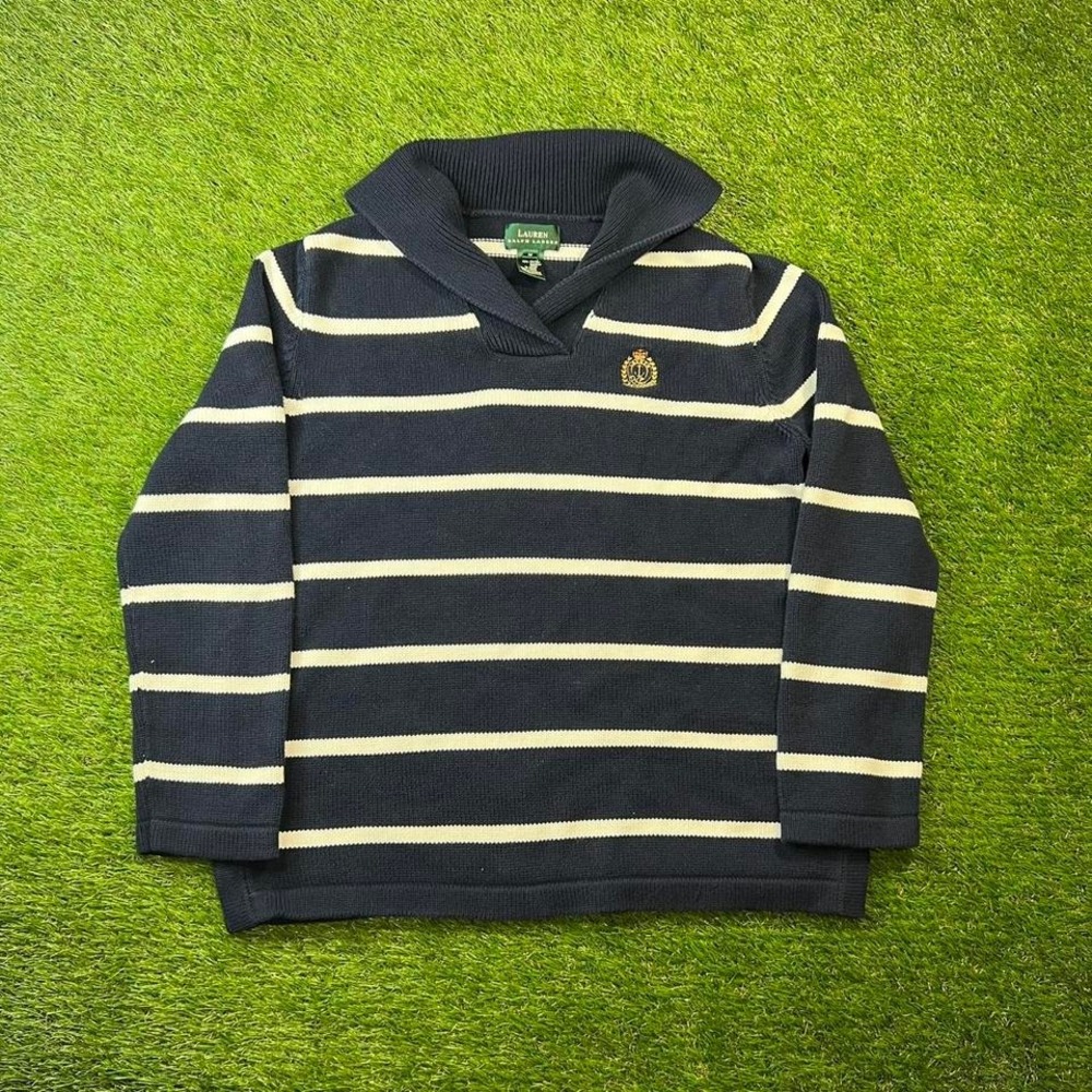 Lauren Ralph Lauren Sweater Womens Medium Navy White Striped Sailor Collar